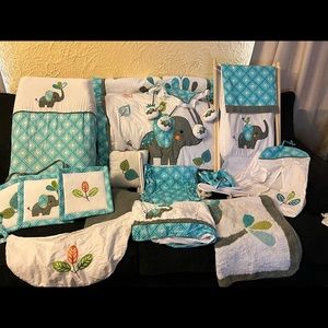 Teal Elephant Baby Room Decor 13 pc